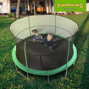 JumpKing JK1418C2 14 Foot Padded Enclosed Round Trampoline with G3 Poles, Green - TRAPSKI