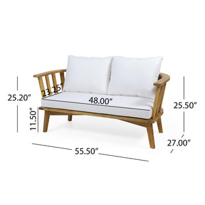 Outdoor Wooden Loveseat with Cushions - White/Teak