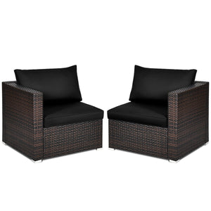 2PCS Patio Rattan Sectional Conversation Sofa Set-Black