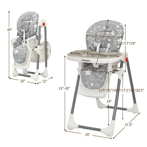 Folding Baby High Dining Chair with 6-Level Height Adjustment