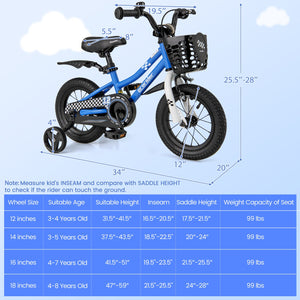 12 Inch Kids Bike Children Bicycle with Training Wheels for 3-4 Years Old