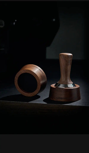 Solid Walnut Espresso Tamper Set - 58mm Solid Wood Handle + Stand