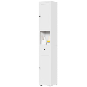 Tall Narrow Bathroom Cabinet With 5-Tier Storage, Adjustable Shelves, Freestanding - White