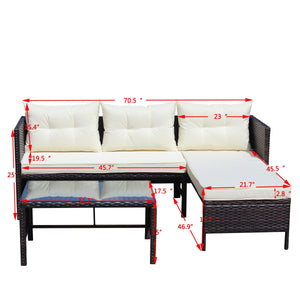Outdoor Patio Furniture 3-Piece Conversation Set with Wicker Rattan Sectional Sofa
