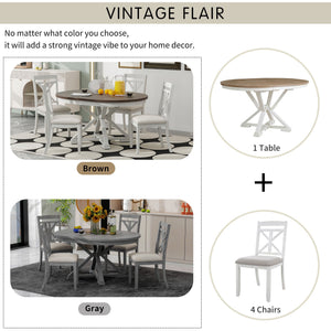 Dining Set With Extendable Round Table And 4 Upholstered Chairs