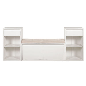 Entryway Storage Bench With Cushion, Drawers & Open Shelves