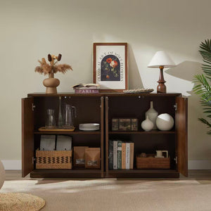 4 Door Accent Cabinet with Solid Wood Carved Doors