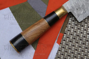 13" Handmade Santoku Damascus Chef Knife Buffalo Horn with Olive Wood Handle