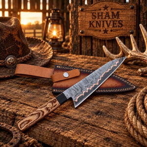 13″ Exotic Wood Handle Copper Damascus Kitchen Chef Knife