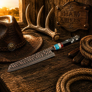 13″ Cu-Mai Copper Damascus Chef Knife – Octagonal Resin Handle