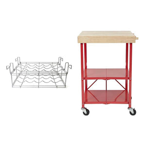 Origami 3 Shelf Kitchen Island Bar Cart with Double Wine Rack Bottle Holder