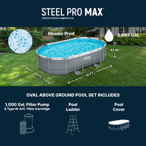 Bestway Steel Pro MAX 16' x 10' x 42" Oval Above Ground Swimming Pool Set
