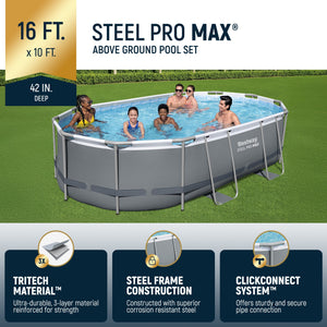 Bestway Steel Pro MAX 16' x 10' x 42" Oval Above Ground Swimming Pool Set