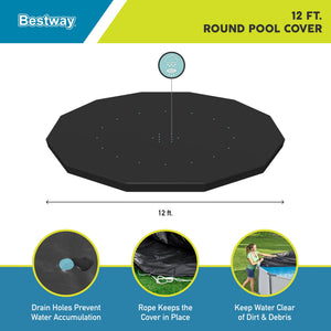 Bestway Round PVC 12 Foot Pool Cover for Above Ground Pro Frame Pools (2 Pack)