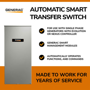 Generac 200 Amp Single Phase Automatic Smart Transfer Switch w/ Power Management