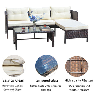 Outdoor Patio Furniture 3-Piece Conversation Set with Wicker Rattan Sectional Sofa