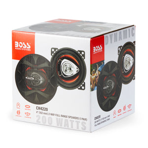 BOSS 4 Inch 200W 2 Way Car Audio Coaxial Speakers Stereo, Red PAIR (4 Pack)