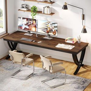 2 Person Desk With X Legs, Extra Long Office Workstation - Brown / Black