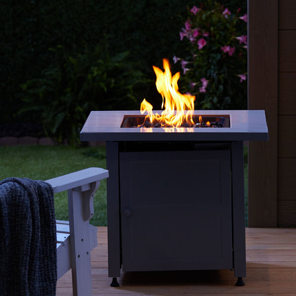 Endless Summer Outdoor Fire Pit Table with Faux Marble Finish, Black Glass