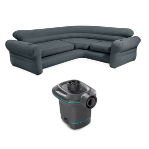 Intex Inflatable Corner Sectional Sofa with 120V Quick Fill AC Electric Air Pump