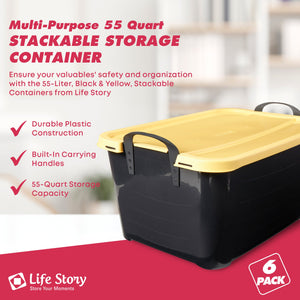 Life Story 55 Quart Stackable Storage Bin, Heavy Duty Lidded Container, 6 Pack