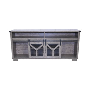 65.3" TV Stand with LED Light Strips and Iron Mesh Barn Door