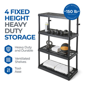 Gracious Living 4 Shelf Fixed Height Ventilated Storage Unit, Black, 2 Pack