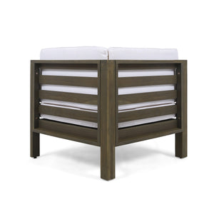 OANA Outdoor Wooden Sectional Set with Cushions, White