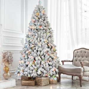 7FT Flocked Christmas Tree with 500 Colorful UL Lights