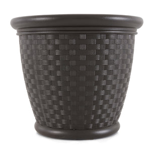 Suncast Sonora 18 Inch Resin Wicker Decorative Flower Planter, Brown (4 Pack)