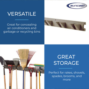 Suncast 4 Foot Wall Mount Garden Long Handled Tool Hanger Organizer, Platinum