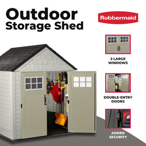 Rubbermaid 7x7 Ft Durable Weather Resistant Resin Outdoor Storage Shed, Sand