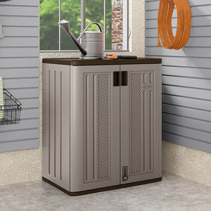 Suncast 9 Cu Ft Heavy Duty Resin Garage Base Storage Cabinet, Platinum (2 Pack) - TRAPSKI