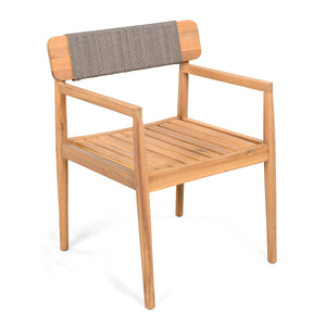 Creative Braided Acacia Wood Outdoor Dining Chairs with Armrests