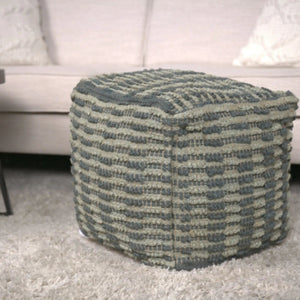 Walle Fabric Square Pouf Ottoman and Floor Cushion Teal Blue