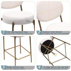 29'' Upholstered Velvet Bar Stools with Backrest & Footrest - Set of 2