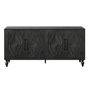 Carved Flower Door Large Storage Cabinet with Metal Handle