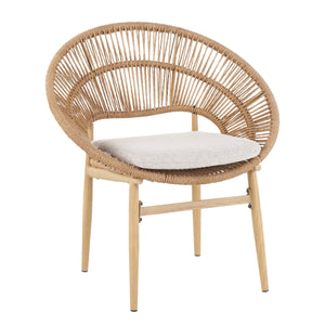 Cyril Outdoor Wicker Papasan Style Dining Chair with Teak Finished Legs - Set of 2