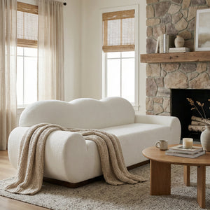 88 in. Round Arm Cloud Curved 3-Seater Modern Upholstered Chenille Sofa, Snow