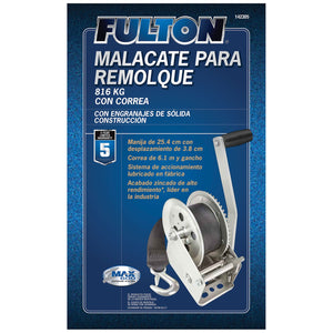 Fulton 142305 Single Speed Tow Winch with 20 Inch Strap, 1800 Pound Capacity