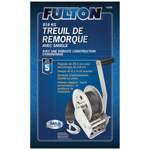 Fulton 142305 Single Speed Tow Winch with 20 Inch Strap, 1800 Pound Capacity
