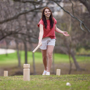 YardGames Kubb Premium Wooden Outdoor Backyard Game Set w/ Carrying Storage Bag