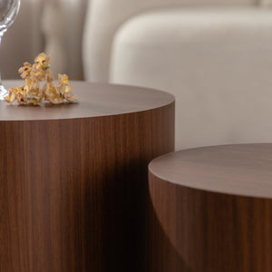 Nesting Coffee Table Set of 2 Round Wooden Tables
