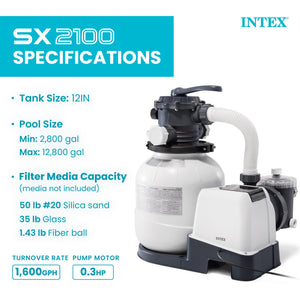 Intex 2100 GPH Above Ground Pool Sand Filter Pump w/ Deluxe Pool Maintenance Kit