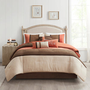 7 Piece Faux Suede Comforter Set Coral Queen