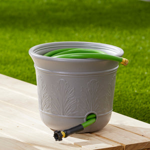 Suncast 5 Gallon Hose Holder Pot for Up to 300' Expandable/50' Vinyl Hose, Gray