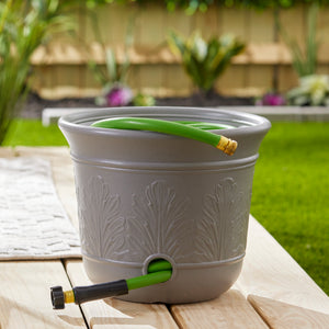 Suncast 5 Gallon Hose Holder Pot for Up to 300' Expandable/50' Vinyl Hose, Gray