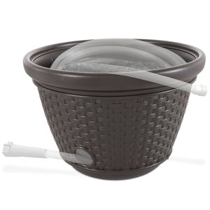 Suncast 100 Foot Resin Wicker Garden Water Hose Caddy Storage Holder Pot, Java