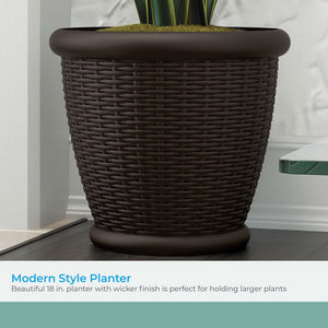 Suncast Willow 18" Plastic Decorative Wicker Patio Planter Pot, Java (3 Pack)