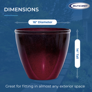 Suncast Seneca 16 Inch Ombre Decorative Resin Plant Flower Planter Pot, Red/Plum